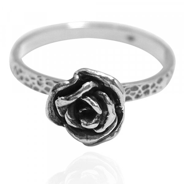 「玫瑰」立體手工雕花系列純銀戒指|花系列推薦 平面/烙印戒身 染黑/無染黑 玫瑰花戒指