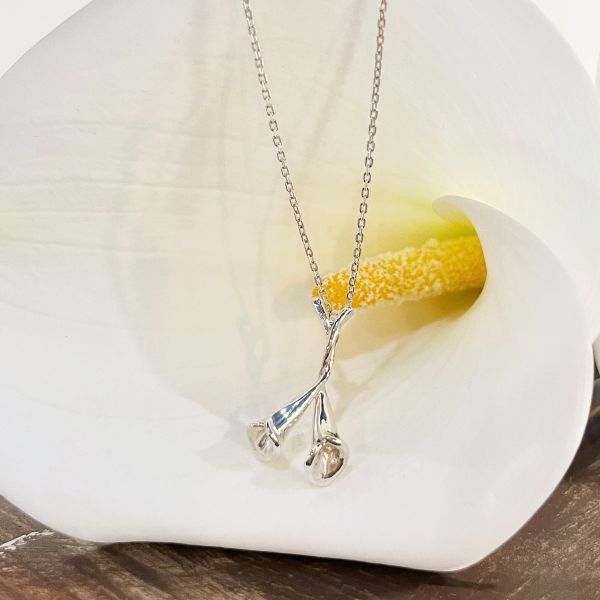 「雙海芋」配1.5mm鍊)立體手工雕花系列純銀項鍊銀飾|銀項鍊推薦 海芋