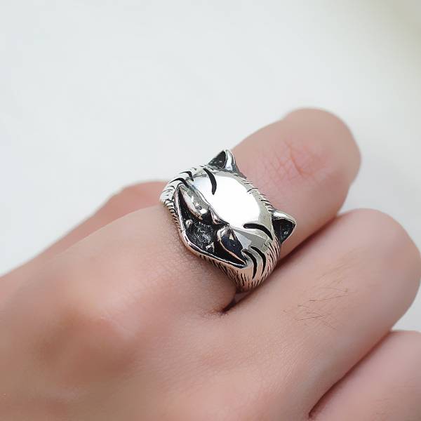 開心貓動物造型雕刻純銀戒指|戒指推薦 戒指推薦