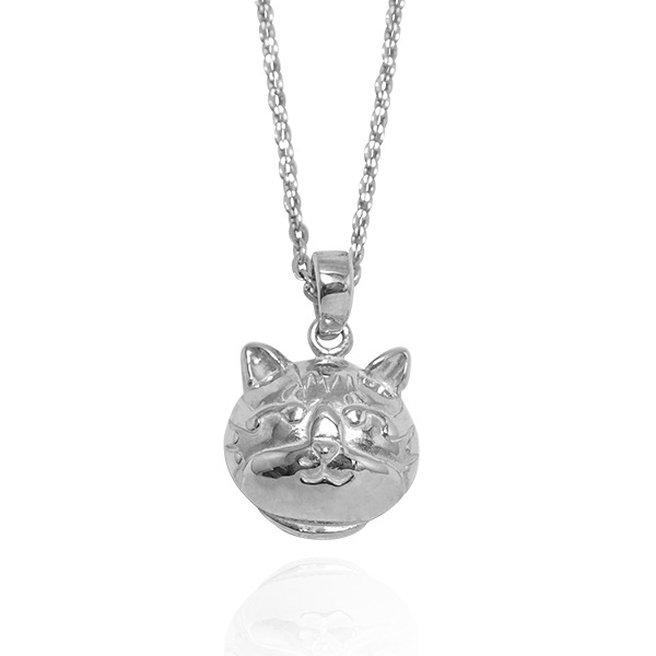 Q版貓-虎斑貓(斑斑)-半立體(染黑/無染黑)造型動物純銀項鍊銀飾|安爵貓系列 貓咪項鍊