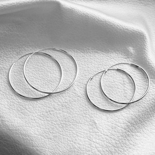 素雅圓形(50mm)耳針純銀耳環推薦|925銀飾 圈圈耳環
