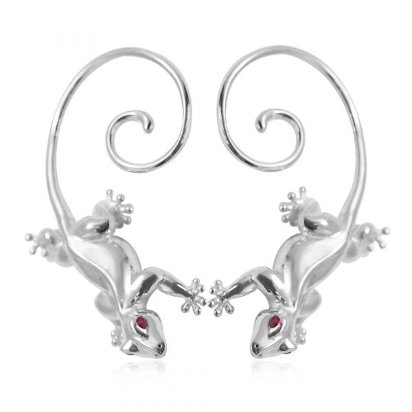 愛心壁虎(一對)-耳掛造型純銀耳環推薦|925銀飾 可做擺飾品 壁虎愛情