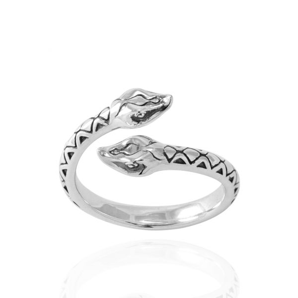 「百步蛇(細/粗)」動物造型雕刻純銀戒指|戒指推薦 雙頭蛇