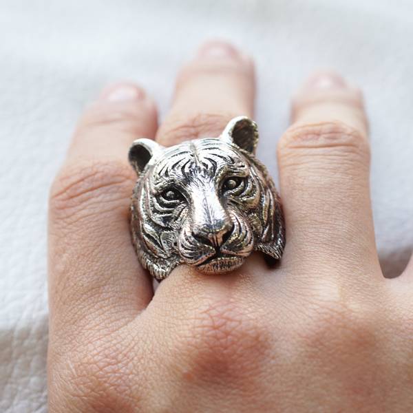 猛虎動物造型雕刻純銀戒指|戒指推薦 純銀動物戒指