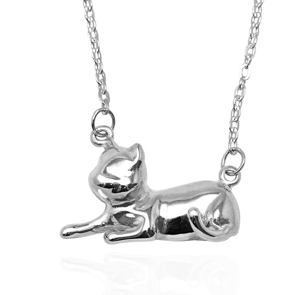 貓咪咕嚕姿勢-發呆-半立體造型動物純銀項鍊銀飾-剪影立體造型 貓剪影項鍊