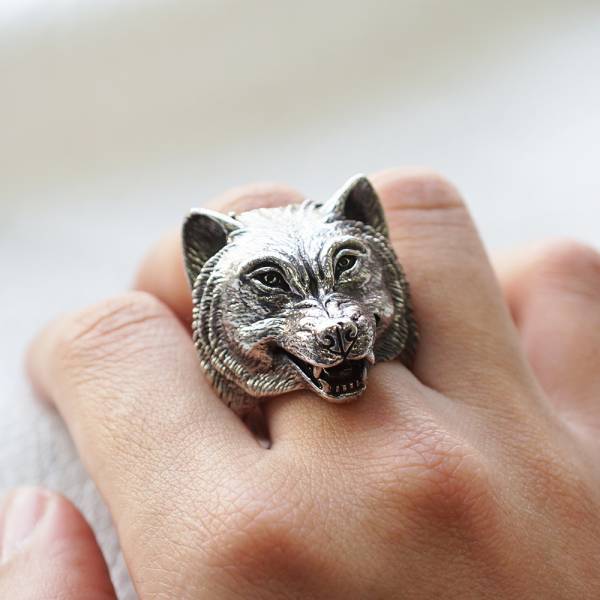 銀牙狼動物造型雕刻純銀戒指|戒指推薦 純銀動物戒指