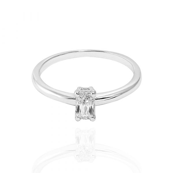 「T鑽(鋯石)」長方造型鑽鑲嵌純銀戒指|戒指推薦 求婚戒指