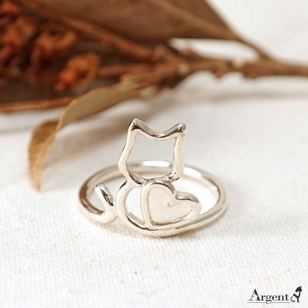 單戒「線條貓-戀愛(無上色)」貓咪造型雕刻純銀戒指|戒指推薦(單只價) 貓戒指