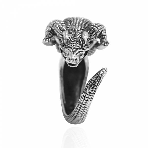小銀鱷動物造型雕刻純銀戒指|戒指推薦 鱷魚 純銀動物戒指