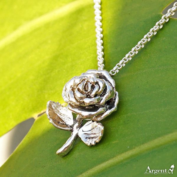 「玫瑰」(配1.5mm鍊)立體手工雕花系列純銀項鍊銀飾|銀項鍊推薦 玫瑰花銀飾品項鍊