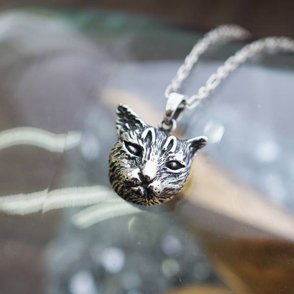 寫實貓-小-虎斑貓(小虎)-半立體(染黑/無染黑)造型動物純銀項鍊銀飾|安爵貓系列 貓項鍊