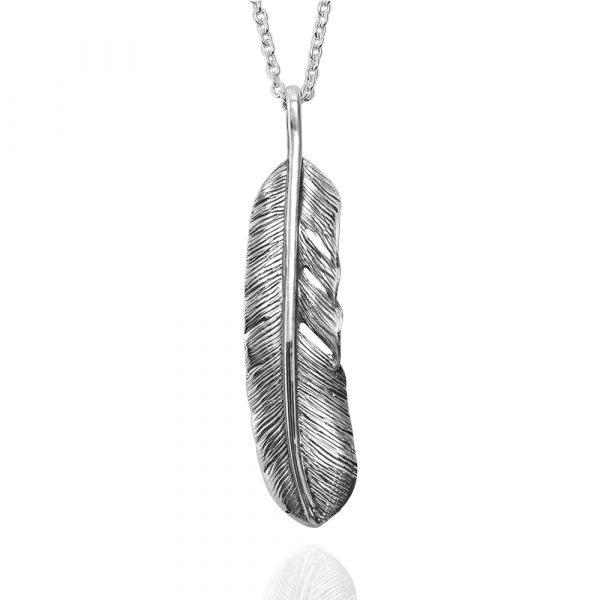 「佑翼(大) 」(配2.5mm銀鍊/鹿皮繩)造型純銀飾品|印地安系列|手工製作 (單條價) 羽毛項鍊