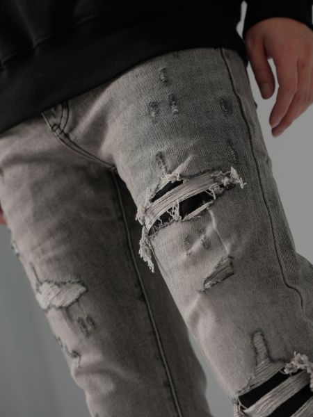 水泥灰  特殊磨砂痕 超彈力 厚磅  牛仔破褲 水泥灰  特殊磨砂痕 超彈力 厚磅  牛仔破褲