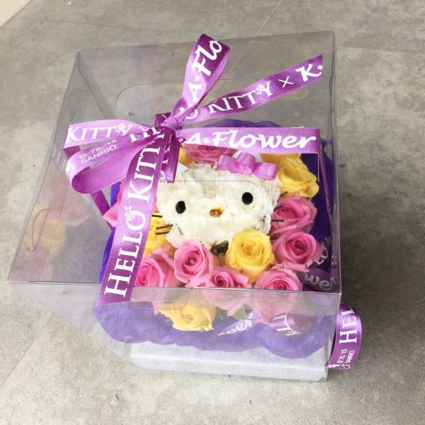  經典款 － KT 雙色玫瑰深紫花屋 鑽石黃玫瑰 送花 桌花 鮮花  Hello Kitty