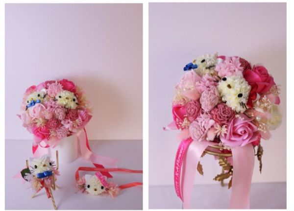 夢幻婚禮系列（捧花、胸花、手腕花） Hello Kitty凱蒂貓 造型花束 乾燥花 不凋花 婚禮
