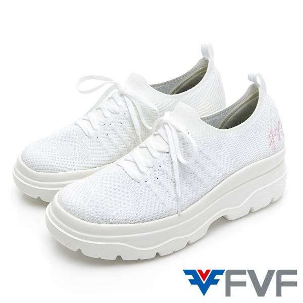 FVF 刺繡厚底低筒編織休閒鞋-白 
