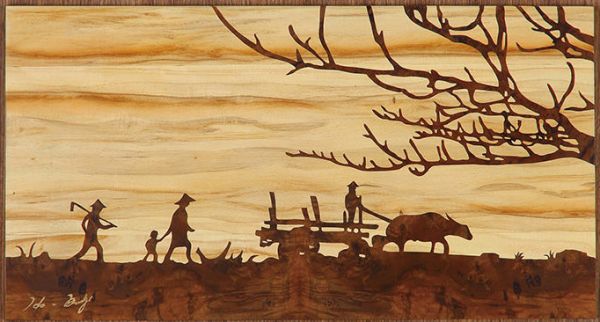 木箔藝術畫作-農村文化系列-夕陽伴我歸 畫,藝術,農村,文化