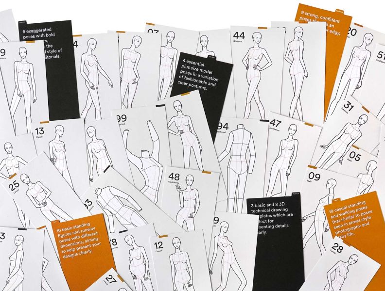 Poses for Fashion Illustration Womens Edition (時尚插畫的人體姿勢模板：女性模特兒(1本手冊+100張雙面卡片+收藏盒) 
