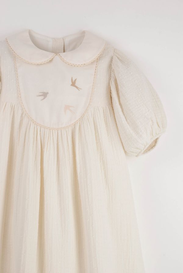 Popelin Embroidered Dress with Yoke 小圓領洋裝 - Off-white 