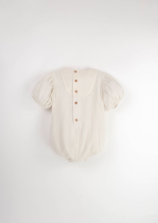 Popelin Embroidered Romper Suit with Yoke 刺繡連身衣 - Off-white 
