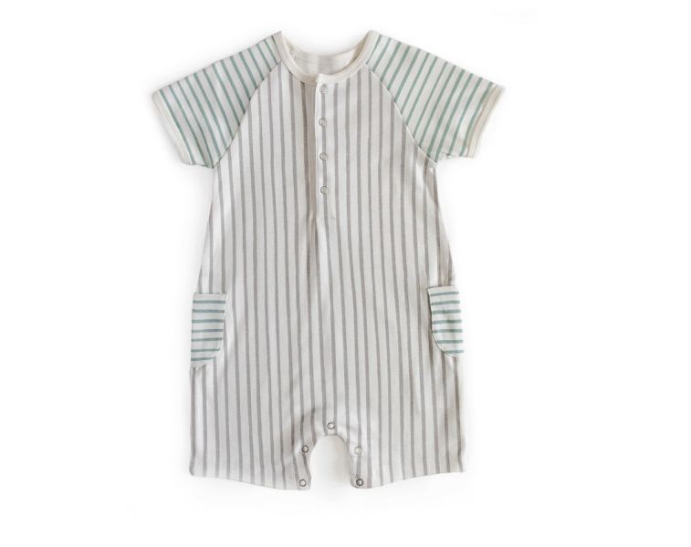 Pehr Shorts Romper - Pebble/Sea 新生兒,包屁,連身褲,Pehr,加拿大母嬰品牌,寶寶穿搭,寶寶用品,有機棉,永續經營產品,無毒童裝