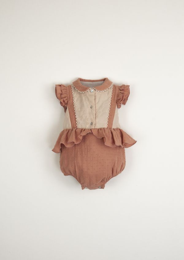 Popelin Organic Romper Suit with Collar 連身裙 - Coral 