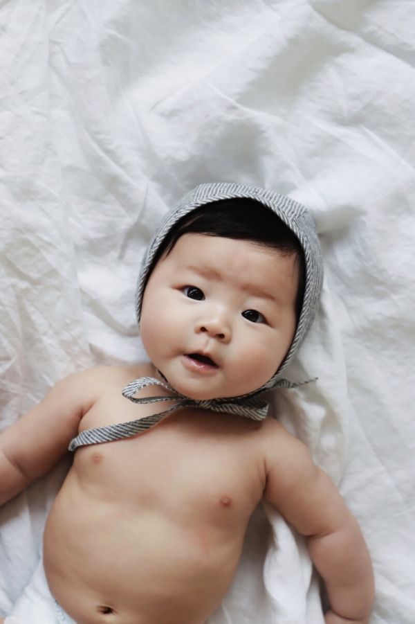 briar baby 綁帶帽 Bonnet - Natural Stripe 寶寶天然遮陽帽,美國,母嬰,寶寶配件