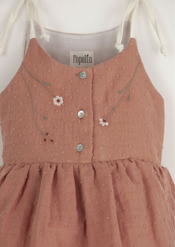 Popelin Organic Dress with Straps 綁帶洋裝 - Coral 