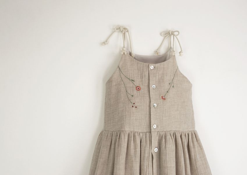 Popelin Organic Dress with Straps 綁帶洋裝 - Sand 