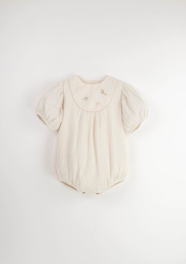 Popelin Embroidered Romper Suit with Yoke 刺繡連身衣 - Off-white 