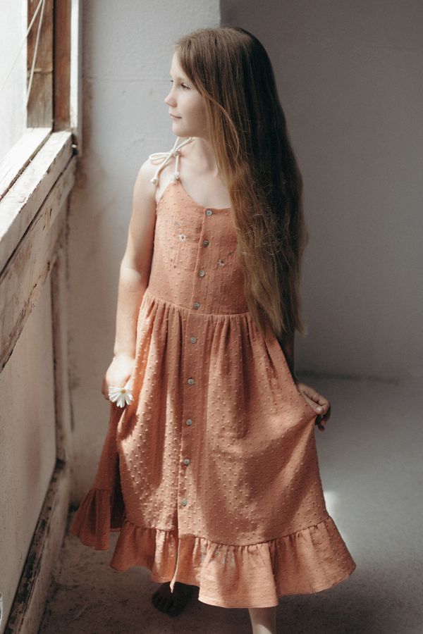 Popelin Organic Dress with Straps 綁帶洋裝 - Coral 