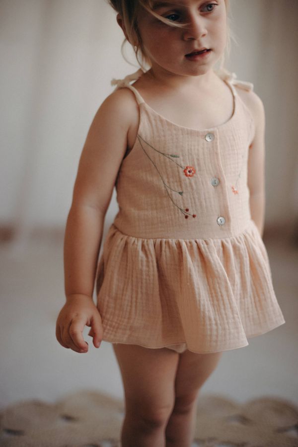 Popelin Organic Romper Suite with Straps 綁帶連身裙 - Pink 