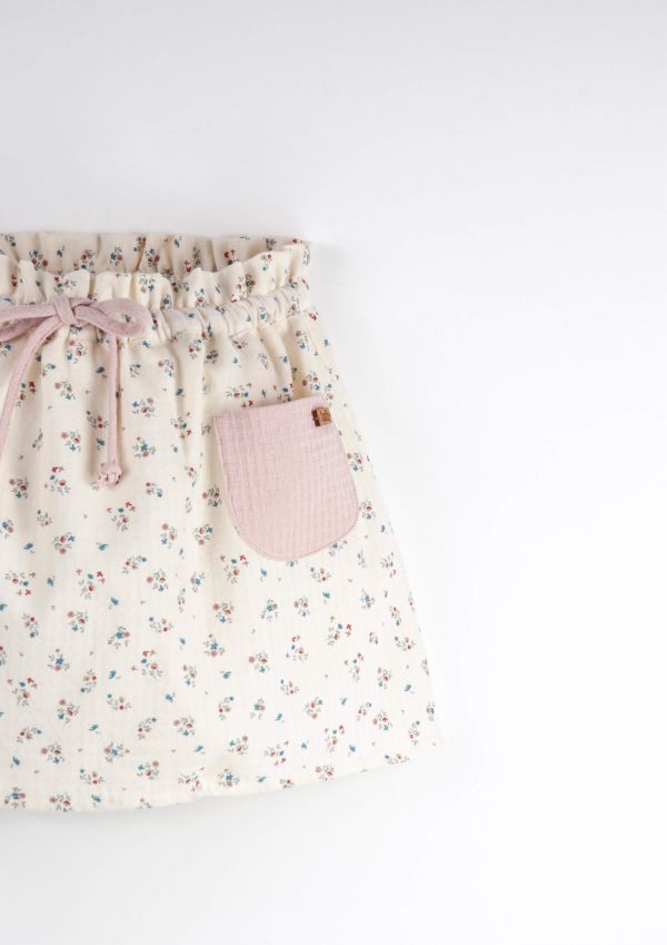 Popelin Skirt with Pink Striped Pockets 及膝短裙 