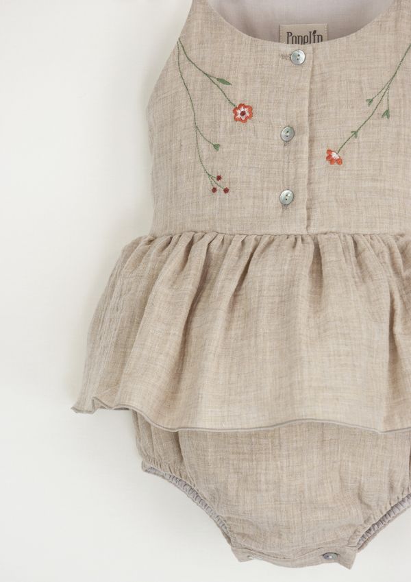 Popelin Organic Romper Suite with Straps 綁帶連身裙 - Sand 