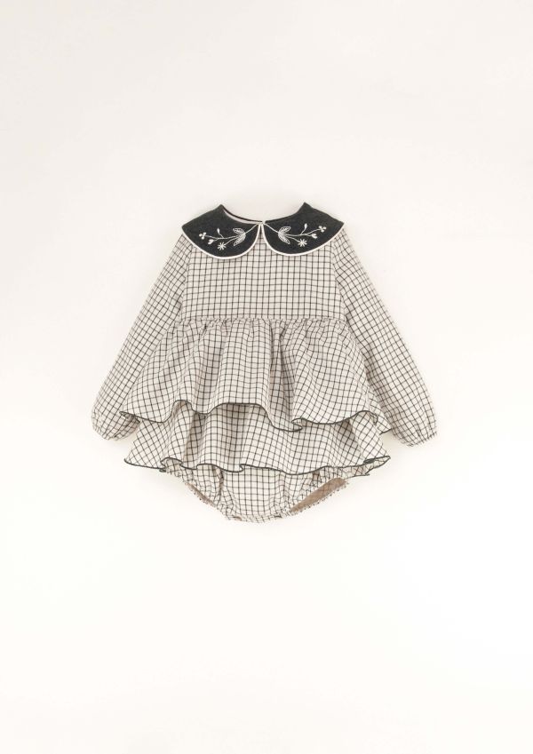 Popelin Romper Suit with Frill 連身裙 - Off-white Gingham 