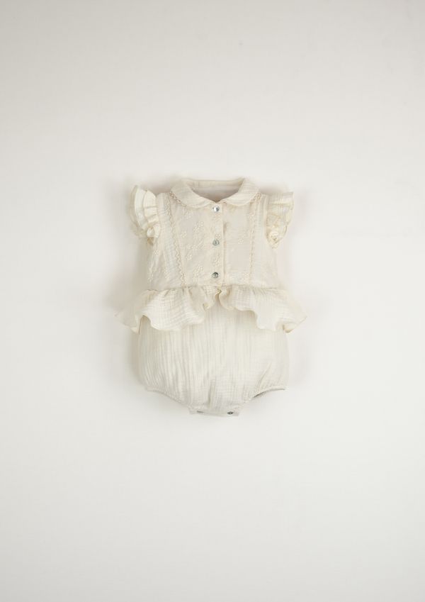 Popelin Organic Romper Suit with Collar 連身裙 - Off-white 