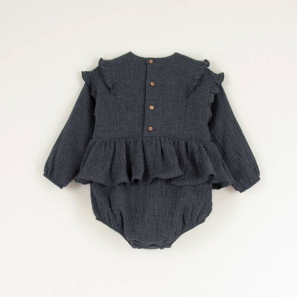 Popelin Embroidered Romper Suit with Pintucks 連身裙 - Dark Grey 