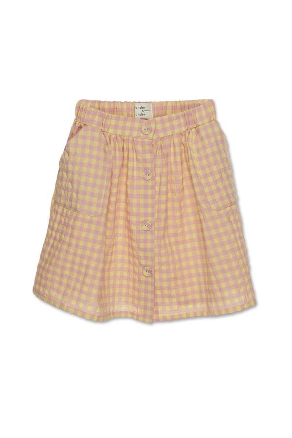 Wander & Wonder Quilted Skirt 格紋及膝裙 - Punch & Yellow Check 