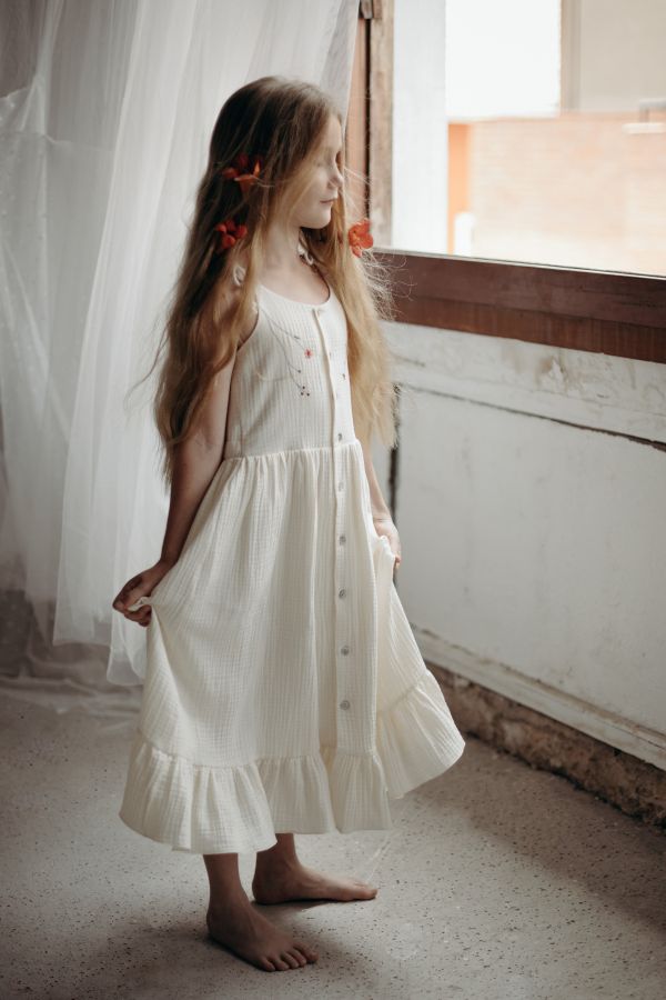 Popelin Organic Dress with Straps 綁帶洋裝 - Off-white 